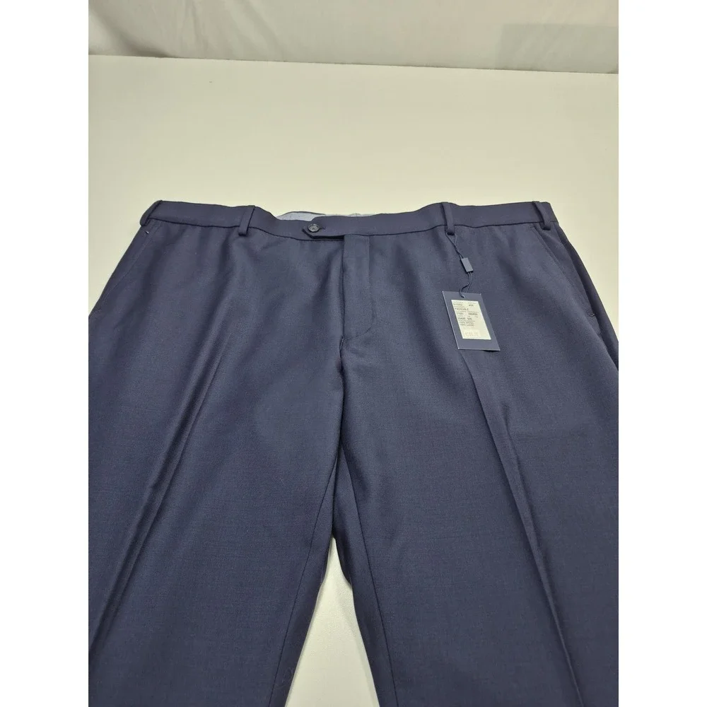 S. Cohen Dress Pants Mens 40x36 Blue Wool Flat Front Unhemmed Formal NWT